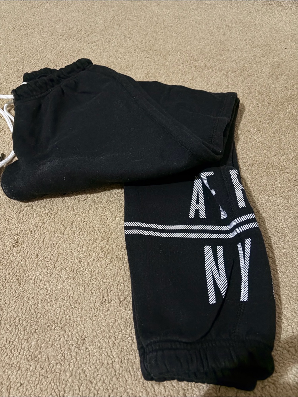 Kids Black Jogger Sweatpants with White Stripe & Lettering